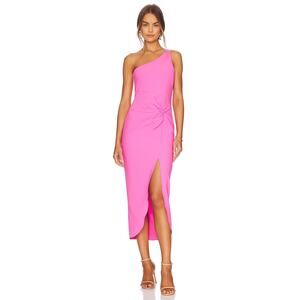 LIKELY Merilou Midi Dress One-Shoulder Front Twist Preppy Formal Gala Pink Sz 2